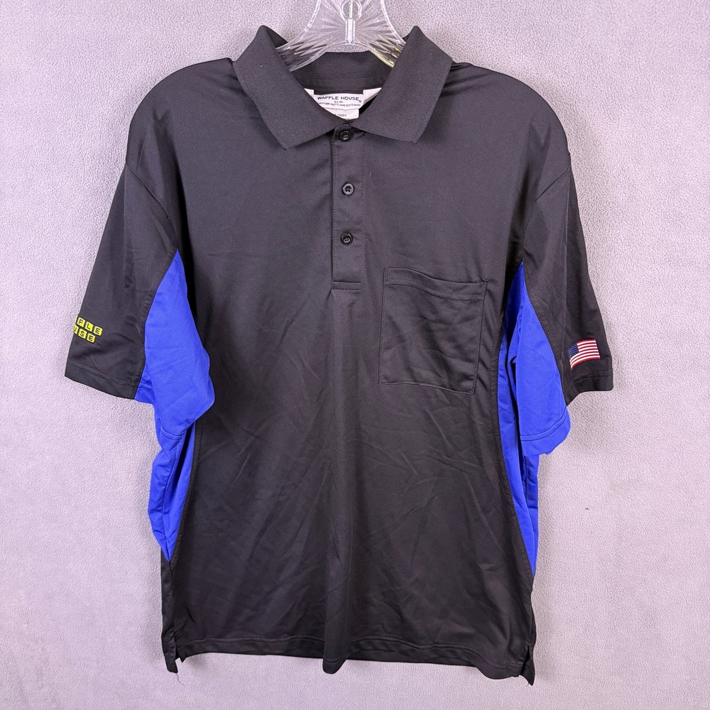 Waffle House Polo Shirt Mens M Black Blue Uniform Employee Classic Fit EUC